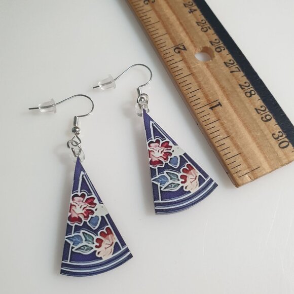 Fan Shaped Floral Design Drop Earrings Acrylic Multicolor Dangle Hook Boho Beach - Picture 4 of 4